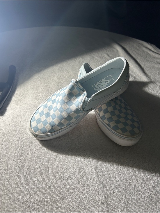 Vans Shoes - Vans Women’s Slip-On Checkerboard Sneakers in Light Blue & White